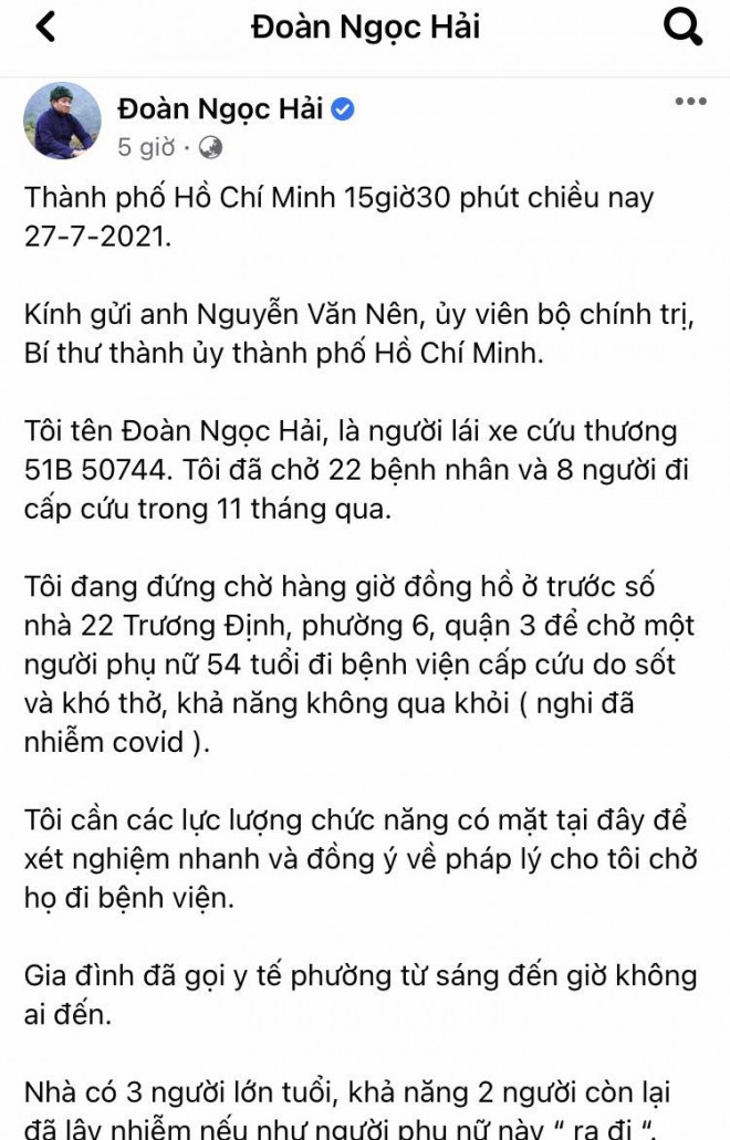 Thông tin trên Facebook của ông Đoàn Ngọc Hải (Ảnh: PA)
