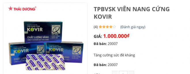 Viên nang cứng Kovir tăng giá gấp nhiều lần sau khi công văn số 5944 của bộ Y tế được ban hành. Ảnh chụp màn hình