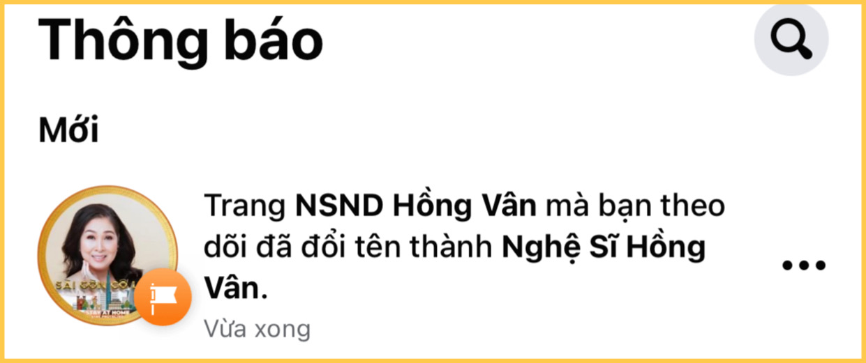 Thông báo đổi tên của fanpage NSND Hồng Vân