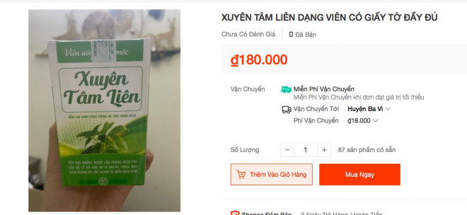 Xuyên tâm liên dạng viên được rao bán trên chợ mạng.