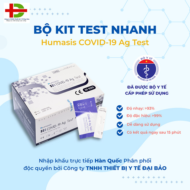 Bộ Y tế cấp phép cho Kit test nhanh Humasis Covid-19 Ag Test. &nbsp;Số giấy phép: 5044/BYT-TB-CT.