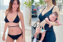 Quế Vân mặc gợi cảm bế con 1 tháng tuổi dạo phố, vóc dáng gây chú ý