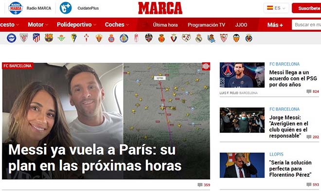 Tờ Marca liên tục cập nhật lịch trình chuyến bay của Messi