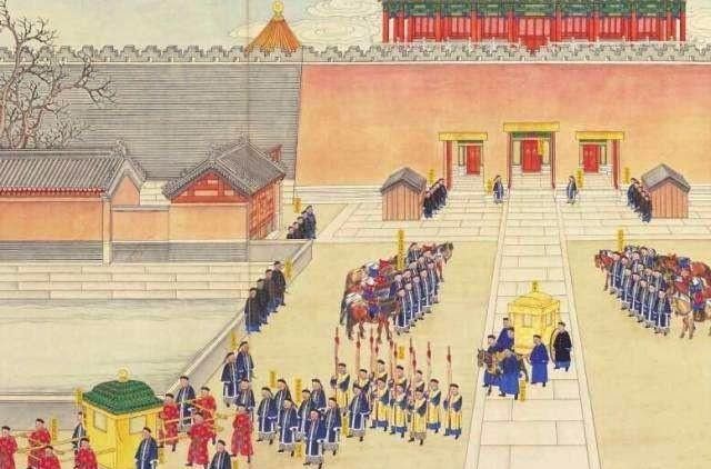 Hoàng đế Gia Khánh cùng các quan, thị vệ từ Viên Minh Viên về Tử Cấm Thành (tranh minh họa)