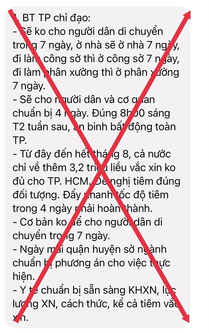 Thông tin “không cho người dân di chuyển trong 7 ngày” là giả mạo (ảnh: Trung tâm báo chí TP.HCM)