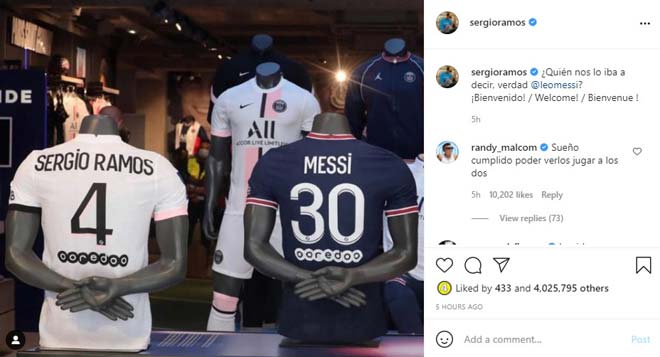 Chia sẻ của Ramos về Messi trên mạng xã hội