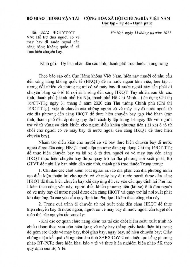 Quảng Nam thực hiện theo công văn của Bộ GTVT