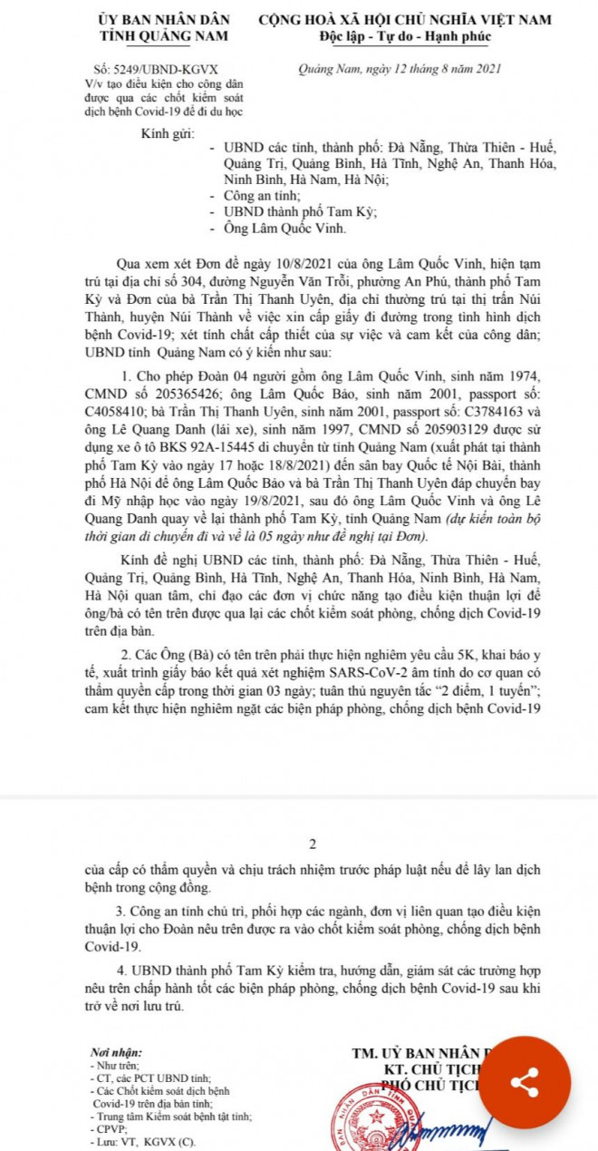 Quảng Nam thông tin về văn bản cho Bí thư Tam Kỳ chở con ra Hà Nội sang Mỹ du học - 2