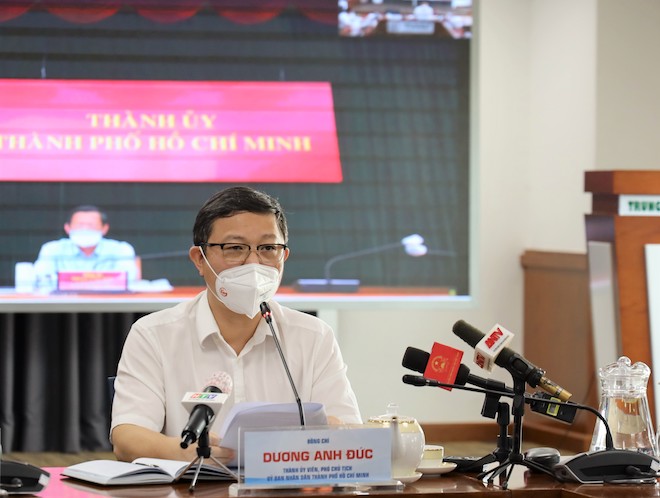 Phó Chủ tịch UBND TP.HCM Dương Anh Đức tại cuộc họp Ban Chỉ đạo phòng, chống dịch COVID-19 TP.HCM ngày 13/8
