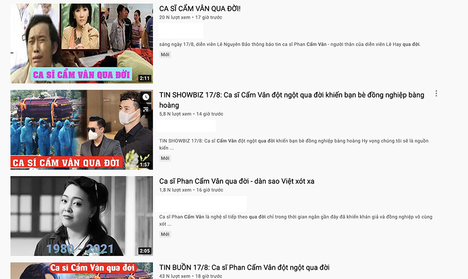 YouTube tràn ngập video ca sĩ Cẩm Vân bị gán ghép tin giả gây hoang mang - 3