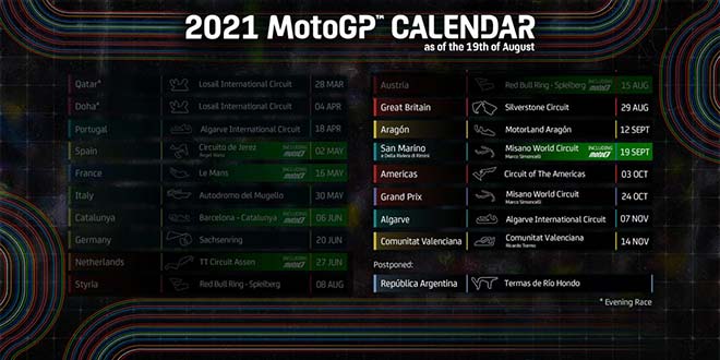 Lịch trình mới các chặng còn lại của MotoGP 2021