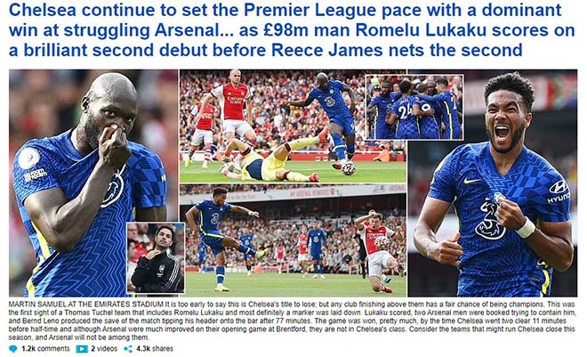 Tờ Daily Mail tỏ ra thương cảm cho "Pháo thủ" và nhận định&nbsp;Chelsea đã hoàn toàn nhấn chìm Arsenal