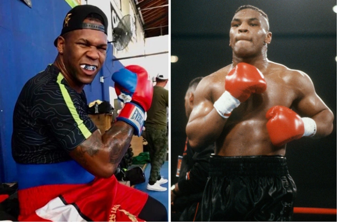 Pero (trái) có gương mặt và ngoại hình giống hệt Mike Tyson thời đỉnh cao (phải)