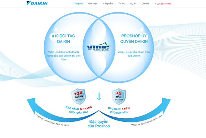 Giao diện website Daikin.vn là một trong những sản phẩm tâm huyết của Delectech