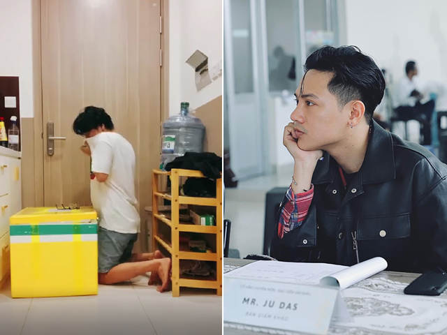 Nguyễn Thành Đạt bật khóc khi nhận được đồ tiếp tế của gia đình.