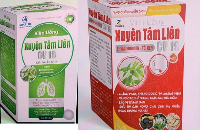 2 sản phẩm thực phẩm bảo vệ sức khỏe viên uống Xuyên Tâm Liên giả mạo. 