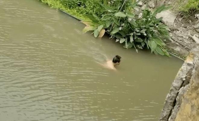 Người đàn ông ngâm mình dưới sông vài tiếng đồng hồ, nhất quyết không chịu lên bờ.