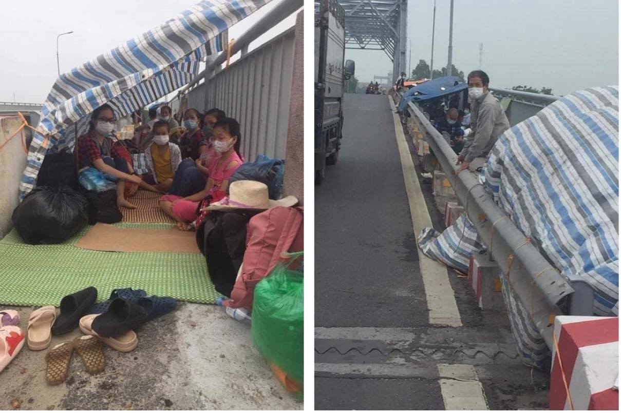 Nhiều người dân từ Hà Nội về Thái Bình bị mắc kẹt tren cầu Triều Dương.