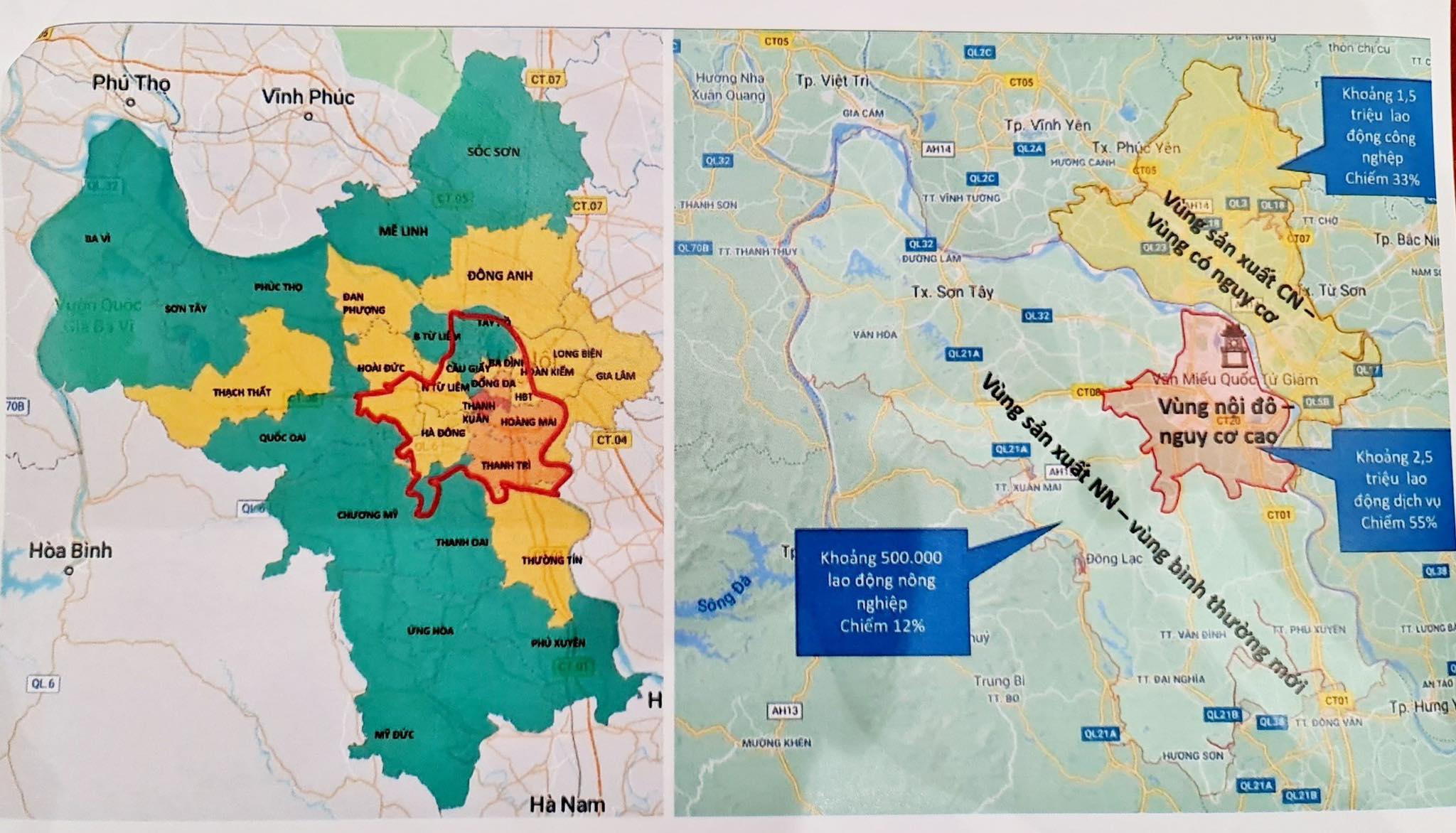 Bản đồ phân vùng trong phòng chống dịch của Hà Nội.