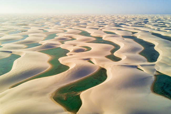 Những cồn cát trong Vườn quốc gia Lençóis Maranhenses ở Maranhao, Brazil, là một cảnh đẹp mê hồn. Những cồn cát trắng xóa nối liền với các con sông, đẩy hàng nghìn tấn cát ra Đại Tây Dương. 
