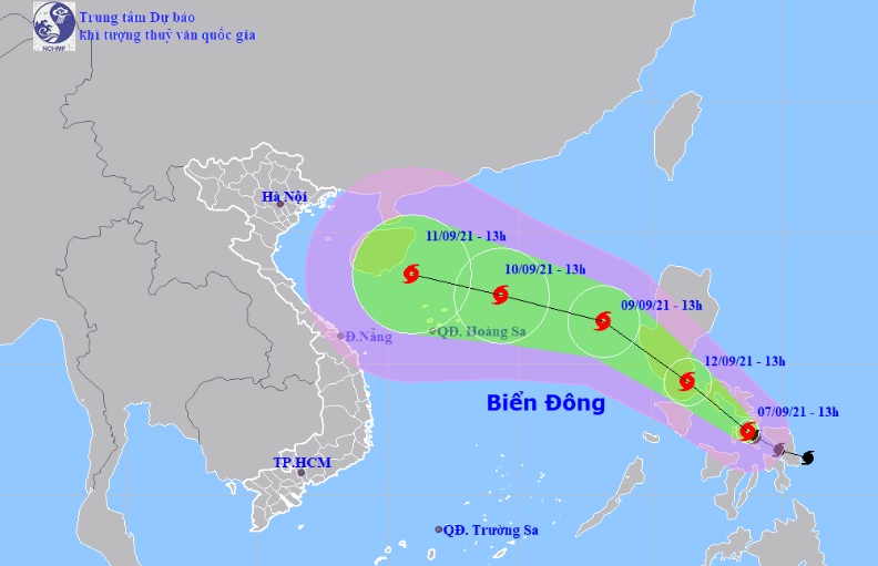 Vị trí và hướng di chuyển tiếp theo của bão Côn Sơn. Ảnh: Trung tâm Dự báo KTTVQG.
