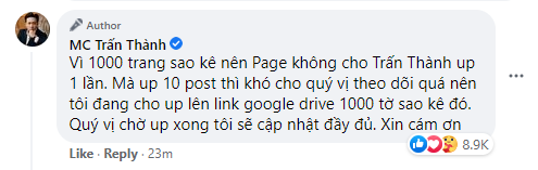 Vì sao Trấn Thành xóa bài đăng đầu tiên công khai 100 trang sao kê từ thiện? - 3