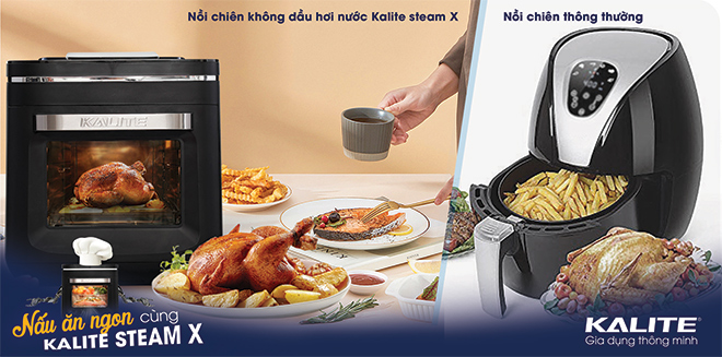 Sự khác biệt khi chiên qua nồi chiên hơi nước Kalite Steam X với nồi chiên không dầu bình thường: món chiên ngon hơn, giòn hơn mà không hề bị khô