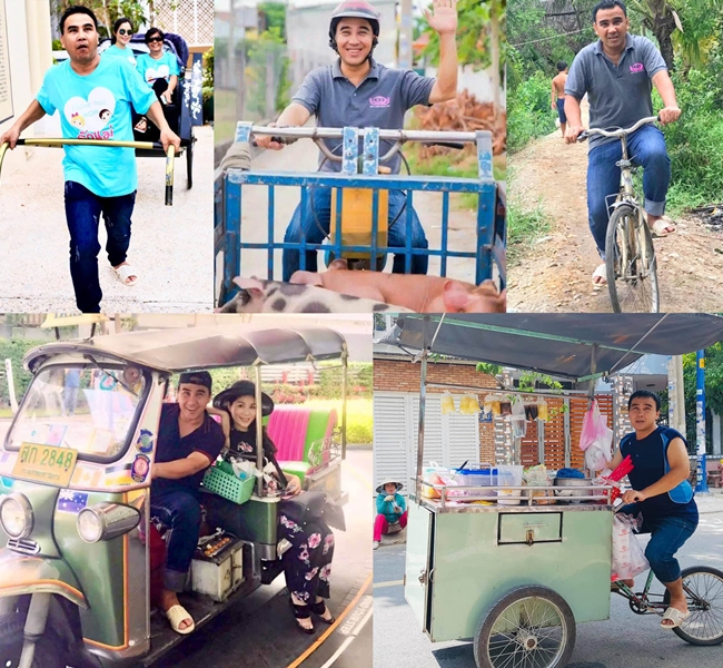 Tuy sở hữu nhiều xế hộp đắt đỏ, “nam MC giàu có nhất Vbiz” này lại rất thoải mái&nbsp;xuất hiện với những chiếc xe bình dân như: xe ba bánh, xe đạp, xe kéo, xe bán kem, xe lam…
