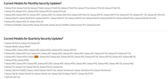 Danh sách các mẫu điện thoại Samsung vẫn được hỗ trợ cập nhật. Ảnh: TIỂU MINH
