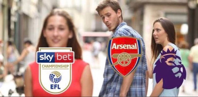 Ảnh biếm họa Arsenal "thích" giải hạng Nhất hơn là Ngoại hạng 