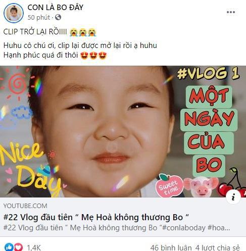 Hòa Minzy hào hứng thông báo 2 tin vui liên tiếp sau sự cố vlog của bé Bo bị YouTube gỡ bỏ - 1