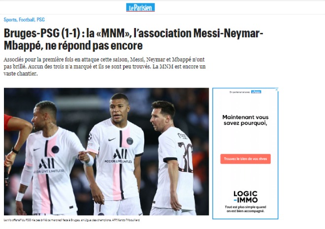 Báo chí Pháp thất vọng tràn trề với màn ra mắt của "tam tấu" Messi - Neymar - Mbappe