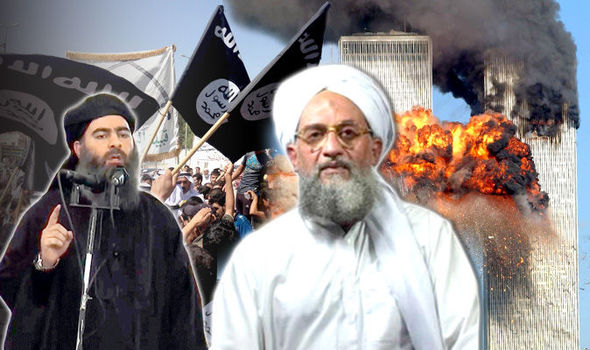 Ayman al-Zawahiri (áo trắng), kẻ kế vị bin Laden ở al-Qaeda, và Abu Bakr al-Baghdadi, thủ lĩnh tối cao của IS. Ảnh: Getty