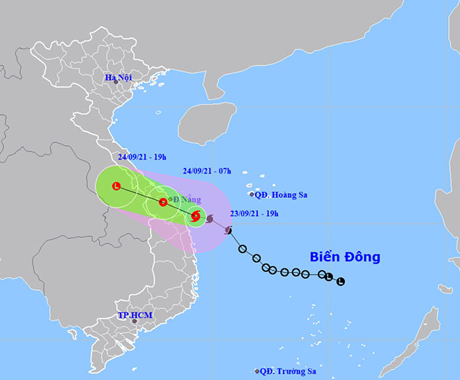 Vị trí và hướng di chuyển tiếp theo của bão số 6 Dianmu. Ảnh: Trung tâm Dự báo KTTVQG.