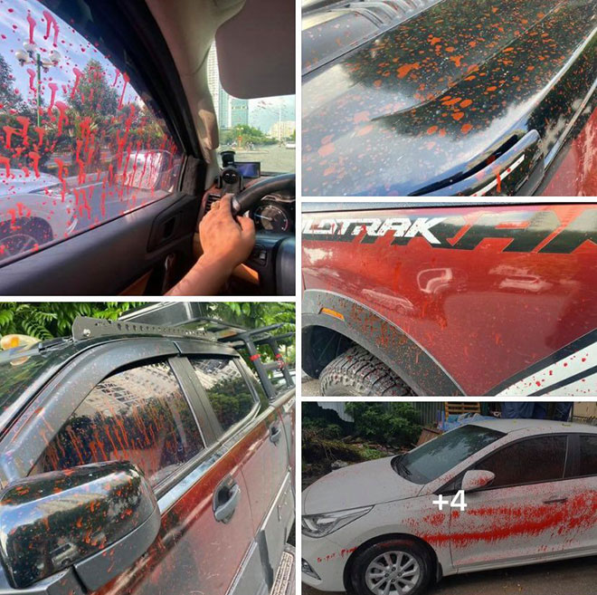 Nhiều xe ô tô con ở khu đô thị Trung Văn (Nam Từ Liêm, Hà Nội) bị tạt sơn