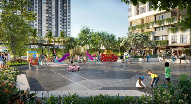 Sân chơi trẻ em rộng rãi ngay khuôn viên dự án Moonlight Centre Point. Ảnh: Hưng Thịnh Land