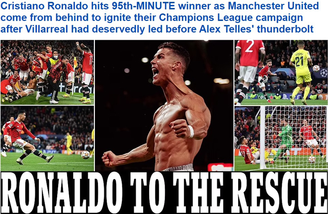 Ronaldo "giải cứu" MU là dòng tít trên bài viết đầu trang của tờ Daily Mail