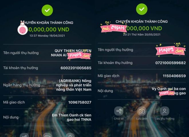 Vy Oanh công khai chuyển khoản tiền từ thiện, không tiết lộ chi tiết nhưng số tiền phải lên đến hàng chục triệu đồng