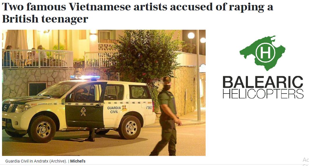 Báo chí nước ngoài đưa tin về vụ một cô gái 17 tuổi bị 2 nghệ sĩ nổi tiếng Việt Nam&nbsp;cưỡng bức (Nguồn ảnh:&nbsp;Majorcadailybulletin)