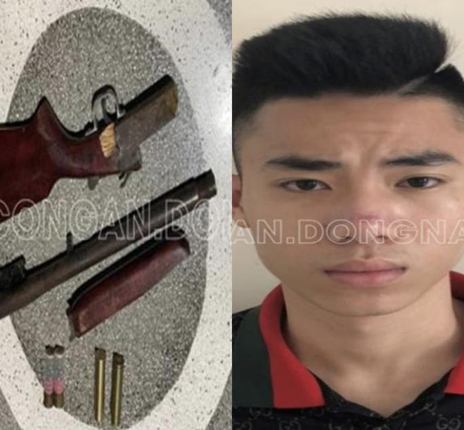 Huỳnh Thế Anh Hào cùng khẩu súng liên quan vụ nổ súng chết người trên đường phố Biên Hoà, tỉnh Đồng Nai (Ảnh: Công an Đồng Nai)