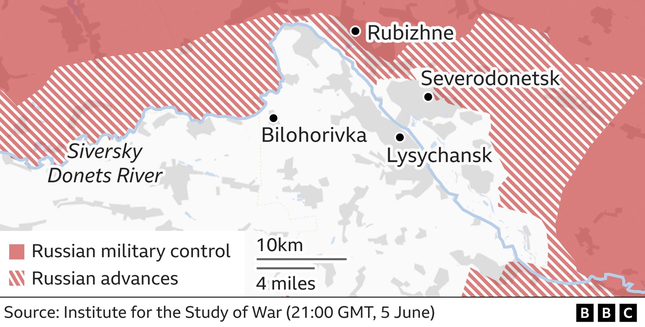 Lysychansk và Sievierodonetsk là 2 thành phố "sinh đôi". Ảnh: BBC