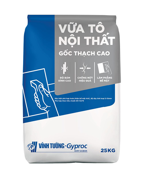 Vữa tô nội thất gốc thạch cao Vĩnh Tường – Gyproc của Saint-Gobain chống nứt tốt hơn vữa xi măng truyền thống