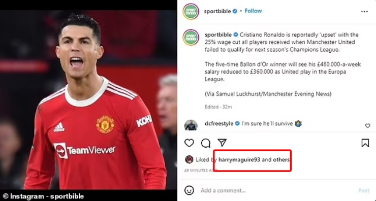 MU có biến: Maguire &#34;thích&#34; bài viết bóc mẽ Ronaldo, triệu fan đòi đuổi cổ - 1