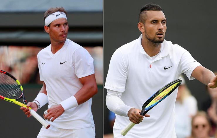 Nadal (trái) xin rút lui trước khi gặp Kyrgios ở bán kết Wimbledon 2022