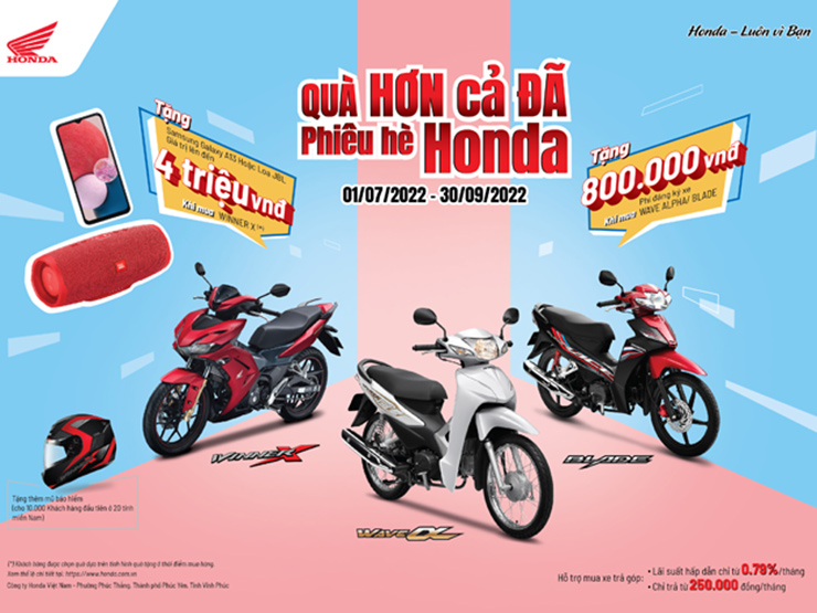 Bộ ba Honda Wave Alpha, Blade và Winner X hút giới trẻ, khuyến mại khủng dịp hè