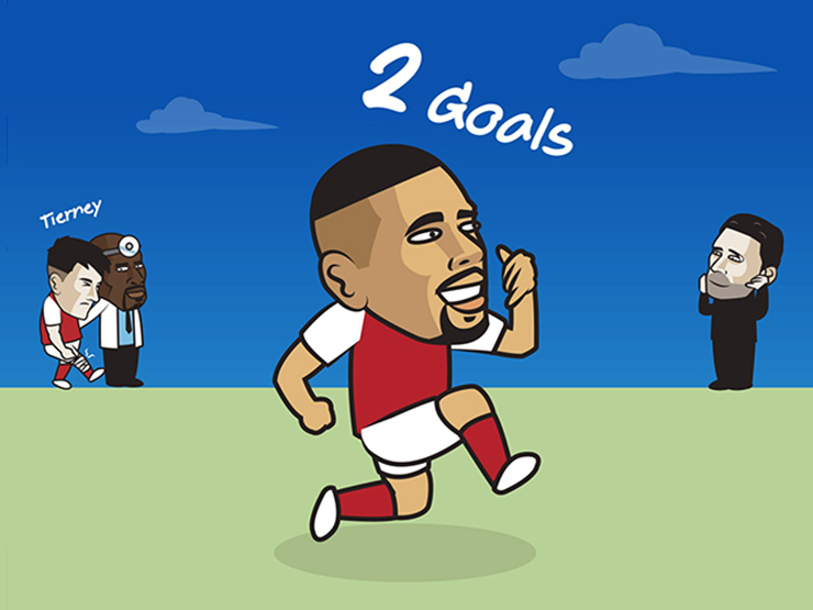 Tranh vui - Ảnh chế: Gabriel Jesus có màn ra mắt "hoành tráng" trong máu áo Arsenal