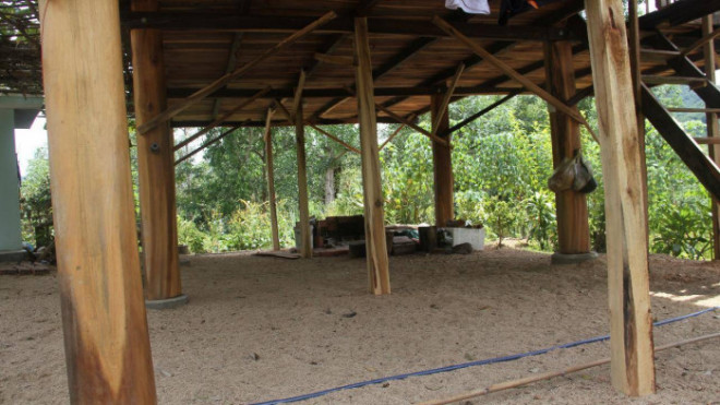 Ngôi nhà kiên cố được xây bằng những trụ gỗ lớn