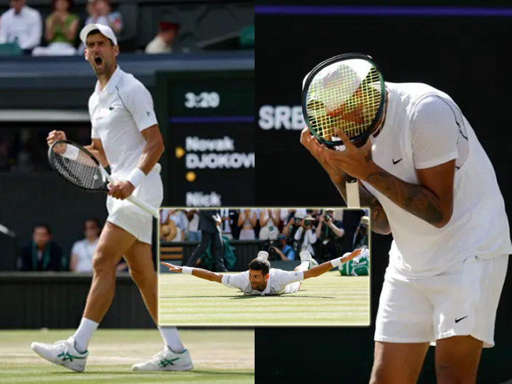 Djokovic trượt cỏ ăn mừng danh hiệu Wimbledon, ”trai hư” Kyrgios chỉ biết ôm đầu