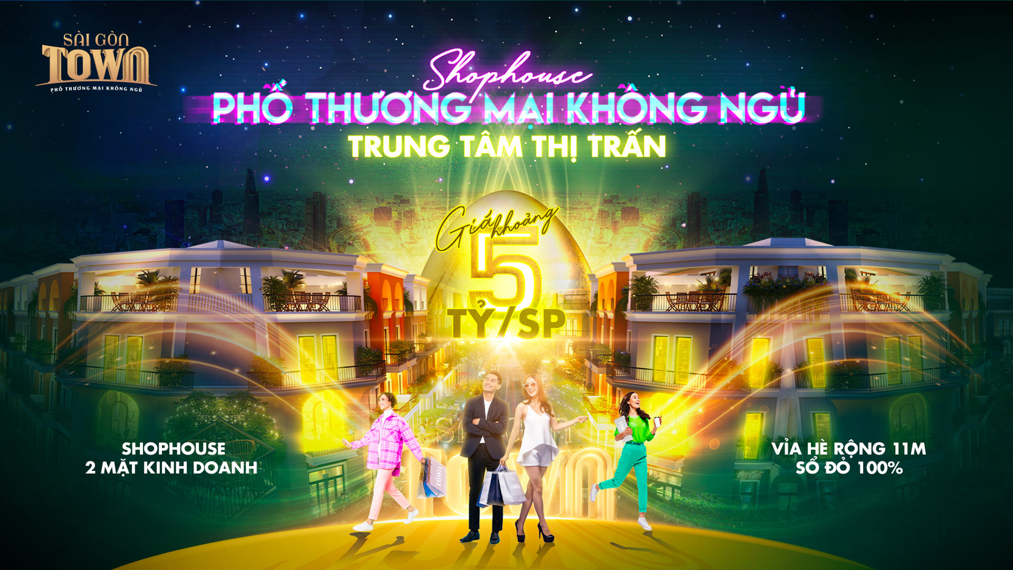 Sài Gòn Town được triển khai theo ý tưởng “Phố thương mại không ngủ”. Ảnh 3D dự án. Nguồn: Thắng Lợi Land