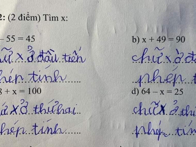 Đứa bé tiểu học giải bài toán tìm x, đáp án khiến người lớn ”tím mặt”: Sai mà cũng đúng!